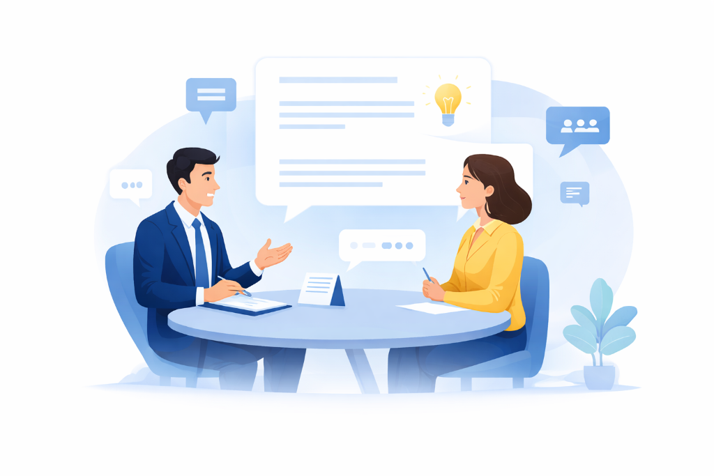 Two professionals having a conversation